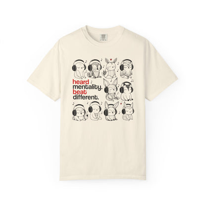 'Heard Mentality. Beat Different.' T-Shirt — Headphone Bunny Animals Graphic Tee