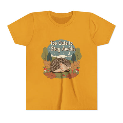 "Too Cute to Stay Awake" Hedgehog Youth Tee — Cute Sleeping Animal Kids Shirt