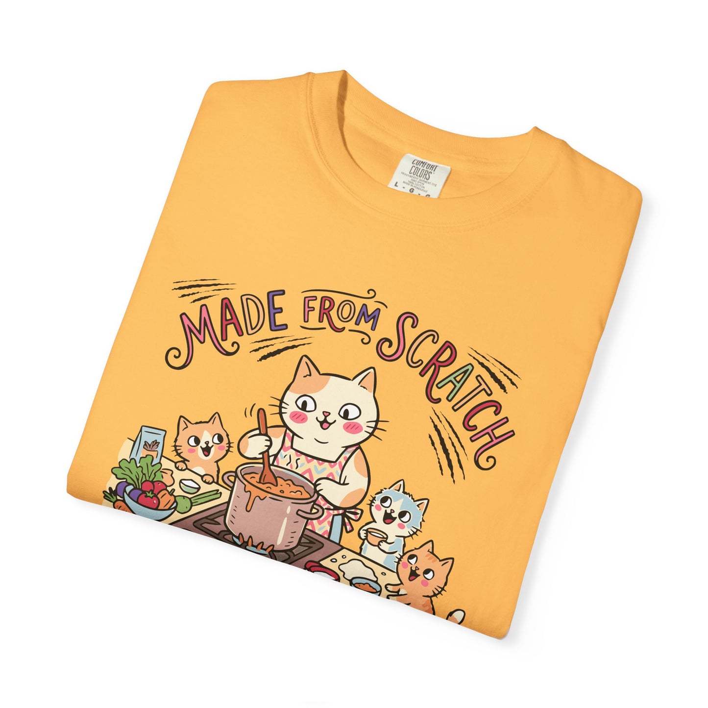 "Made From Scratch" T-Shirt - Cat Family Cooking Kittens Kitchen Mom Illustration Tee