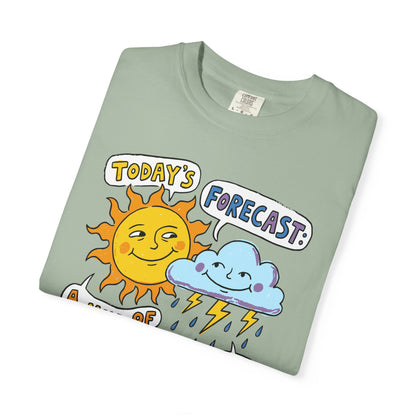 "Today's Forecast: A Mix of Fun and Louds" Tee — Playful Weather Cartoon T-Shirt