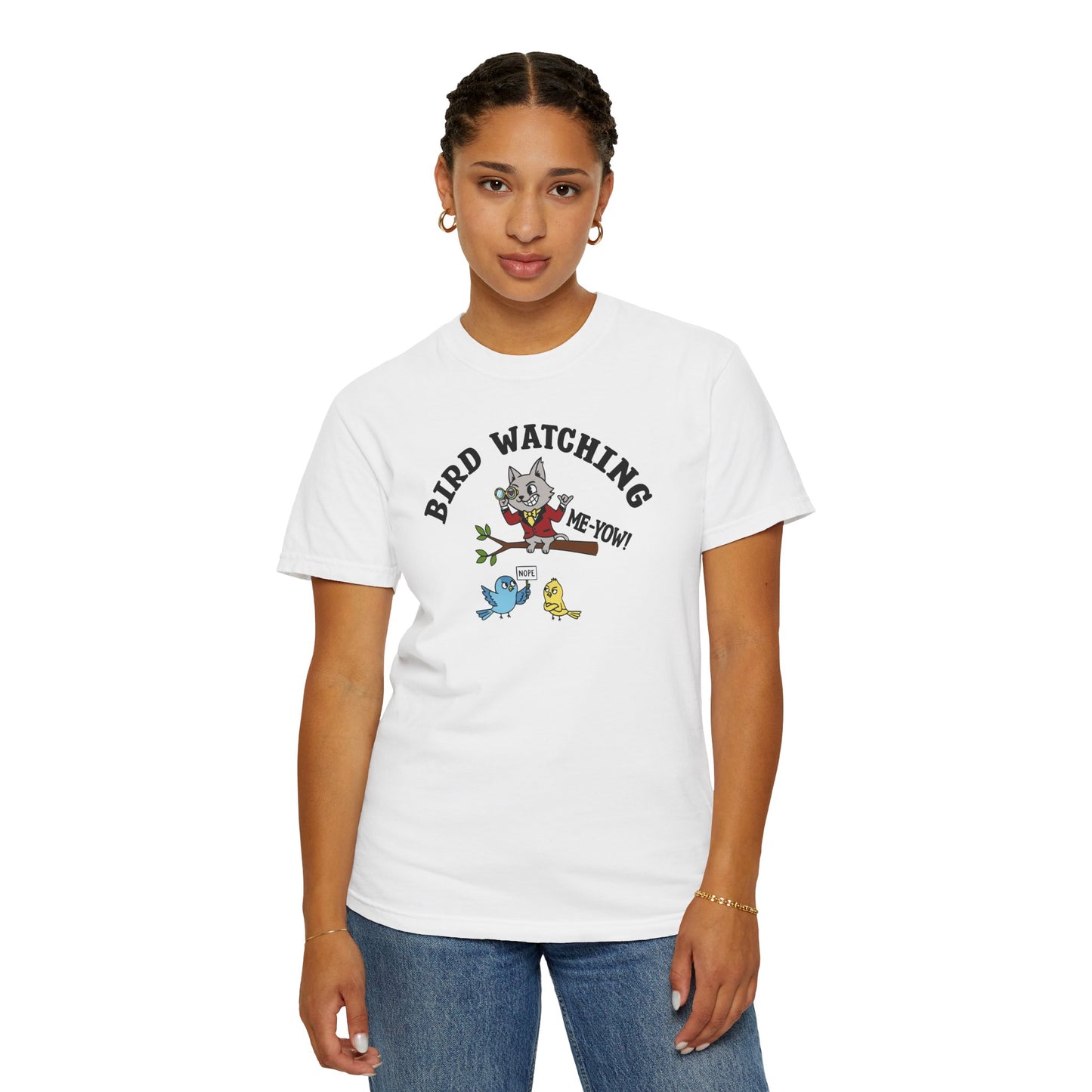 'Bird Watching' T-Shirt — Vintage Cartoon Cat Calling Graphic Tee