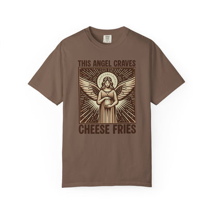 "This Angel Craves Cheese Fries" T-Shirt — Vintage Pregnant Angel Graphic Tee