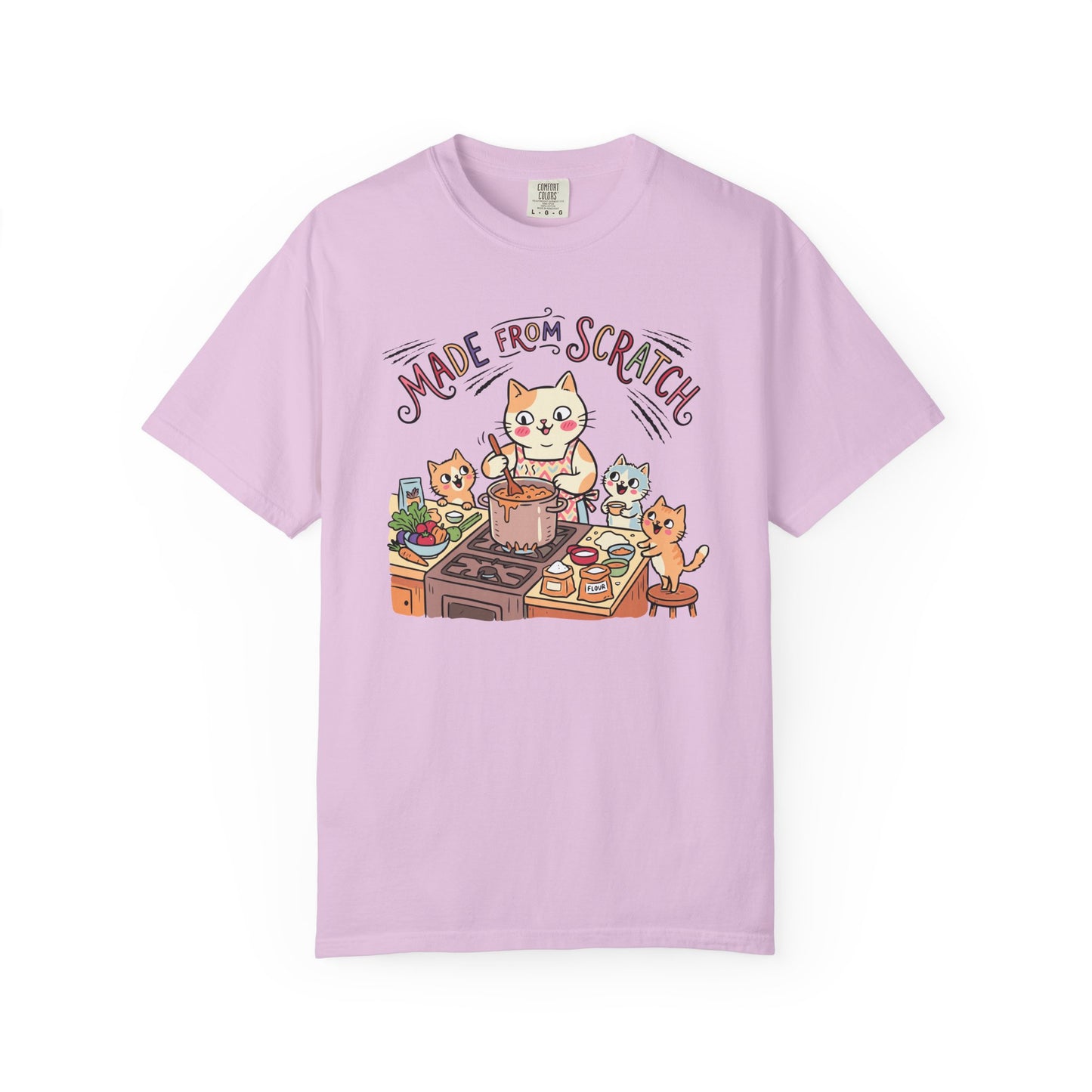 "Made From Scratch" T-Shirt - Cat Family Cooking Kittens Kitchen Mom Illustration Tee