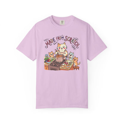 "Made From Scratch" T-Shirt - Cat Family Cooking Kittens Kitchen Mom Illustration Tee