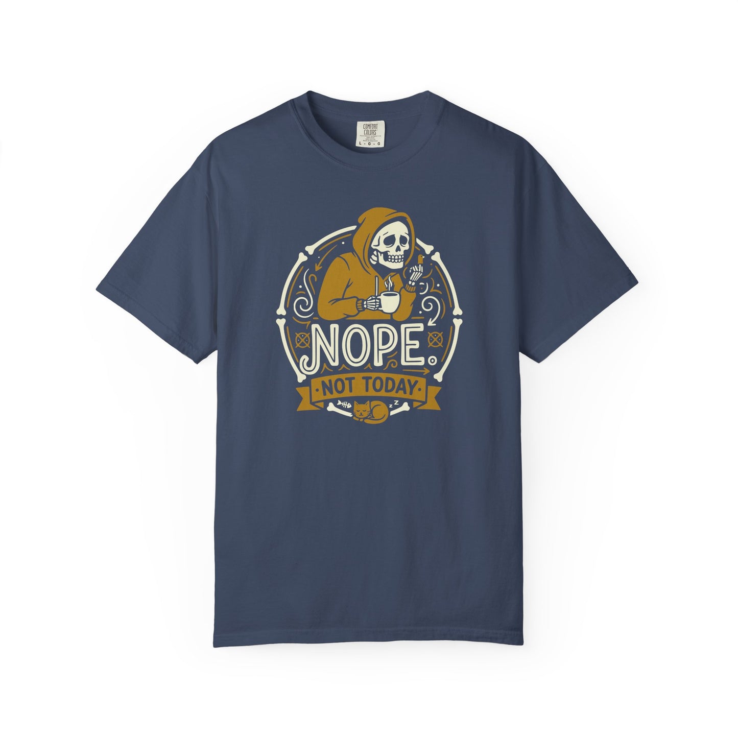 "Nope. Not Today." Skull Tee — Funny Grim Reaper Flipping the Bird Graphic T-Shirt