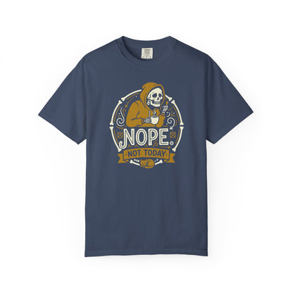 "Nope. Not Today." Skull Tee — Funny Grim Reaper Flipping the Bird Graphic T-Shirt