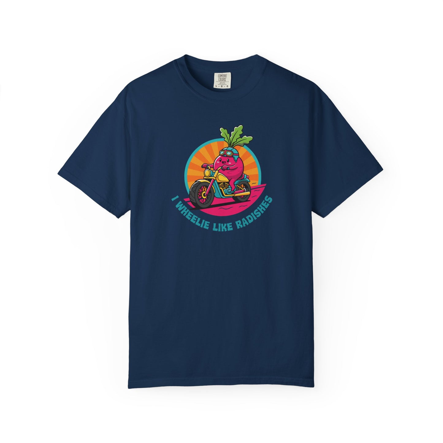 “Wheelie Like Radishes” T-Shirt —  Retro Radish Lover Vegan Cycling Graphic Tee