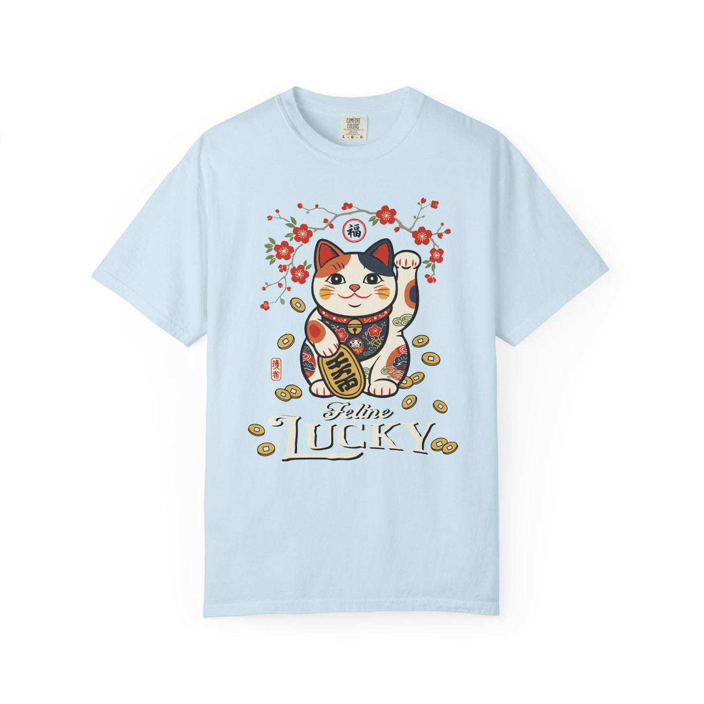 "Feline Lucky" T-Shirt — Lucky Maneki Neko Cat Graphic Tee