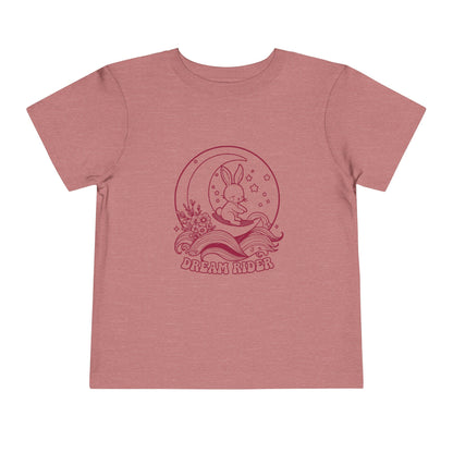 "Dream Rider" Toddler Tee — Sleepy Bunny Moon Surfer Graphic T-Shirt