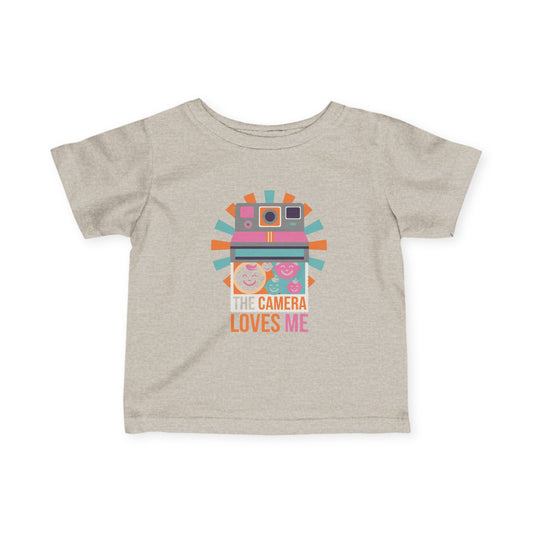 "Camera Loves Me" Infant Tee - Cute Retro Baby T-Shirt, Newborn Photography Outfit