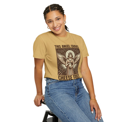"This Angel Craves Cheese Fries" T-Shirt — Vintage Pregnant Angel Graphic Tee