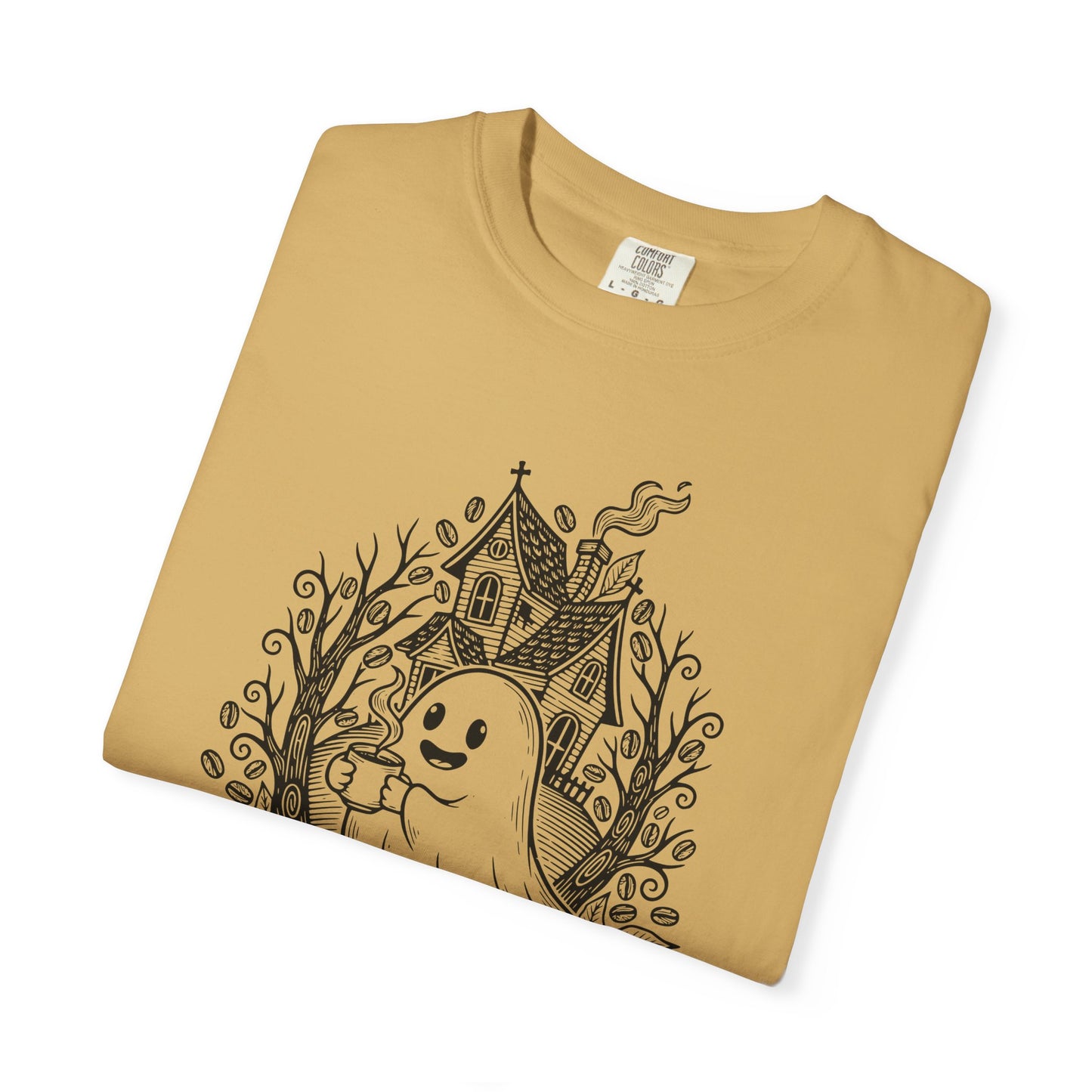 "Freshly Boo'd w/ Sugar & Scream" Cute Coffee Ghost Haunted House T-Shirt