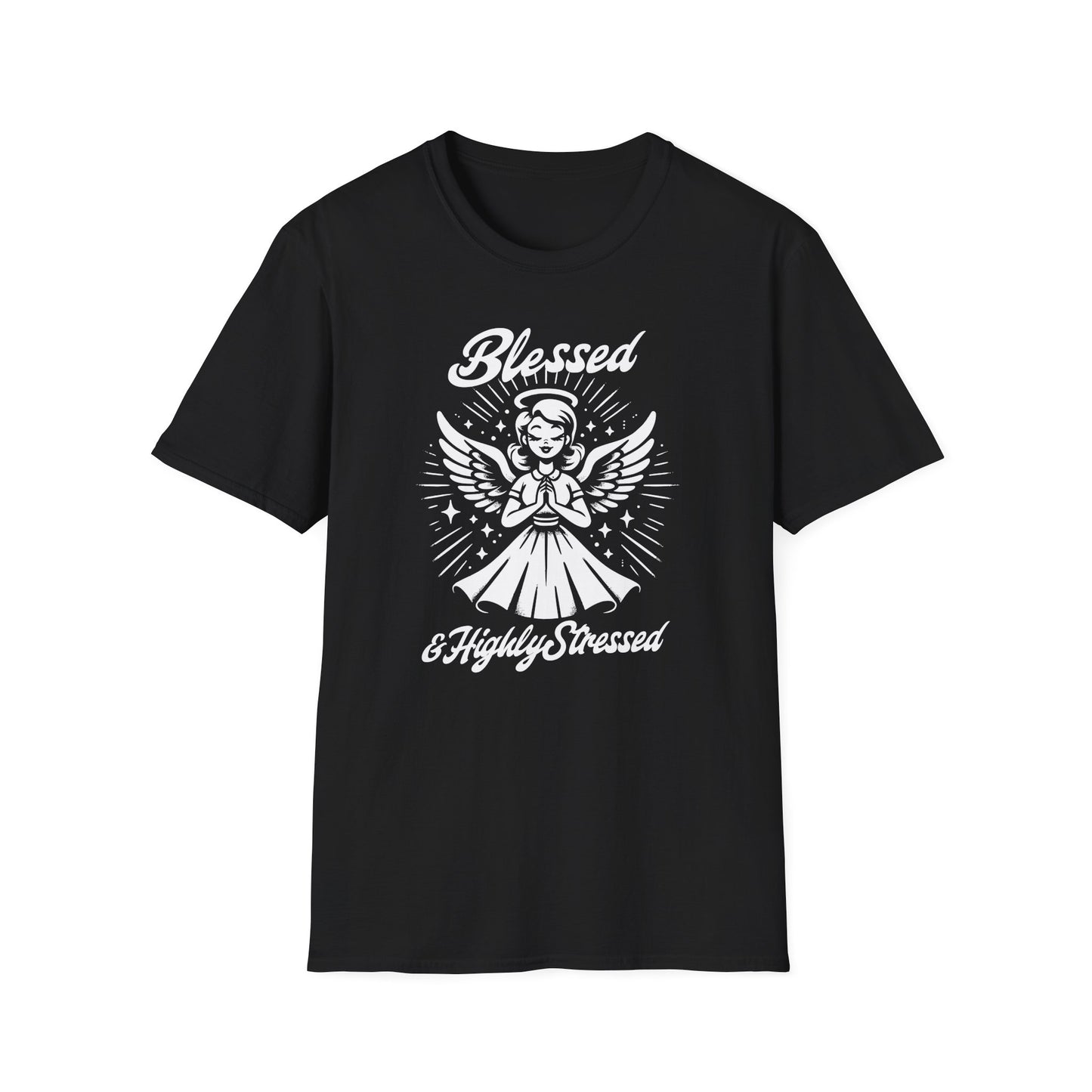 Blessed & Highly Stressed T-Shirt — Retro Angelic Graphic Tee