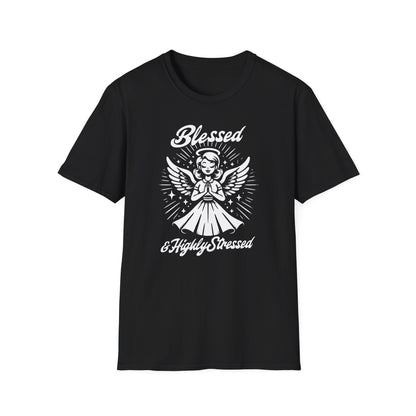 Blessed & Highly Stressed T-Shirt — Retro Angelic Graphic Tee
