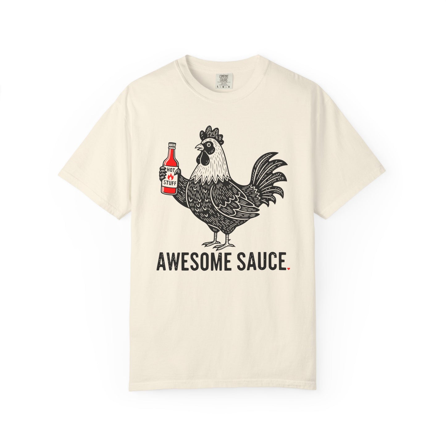 "Awesome Sauce" Hot Stuff T-Shirt - Vintage Linocut Rooster Graphic Tee
