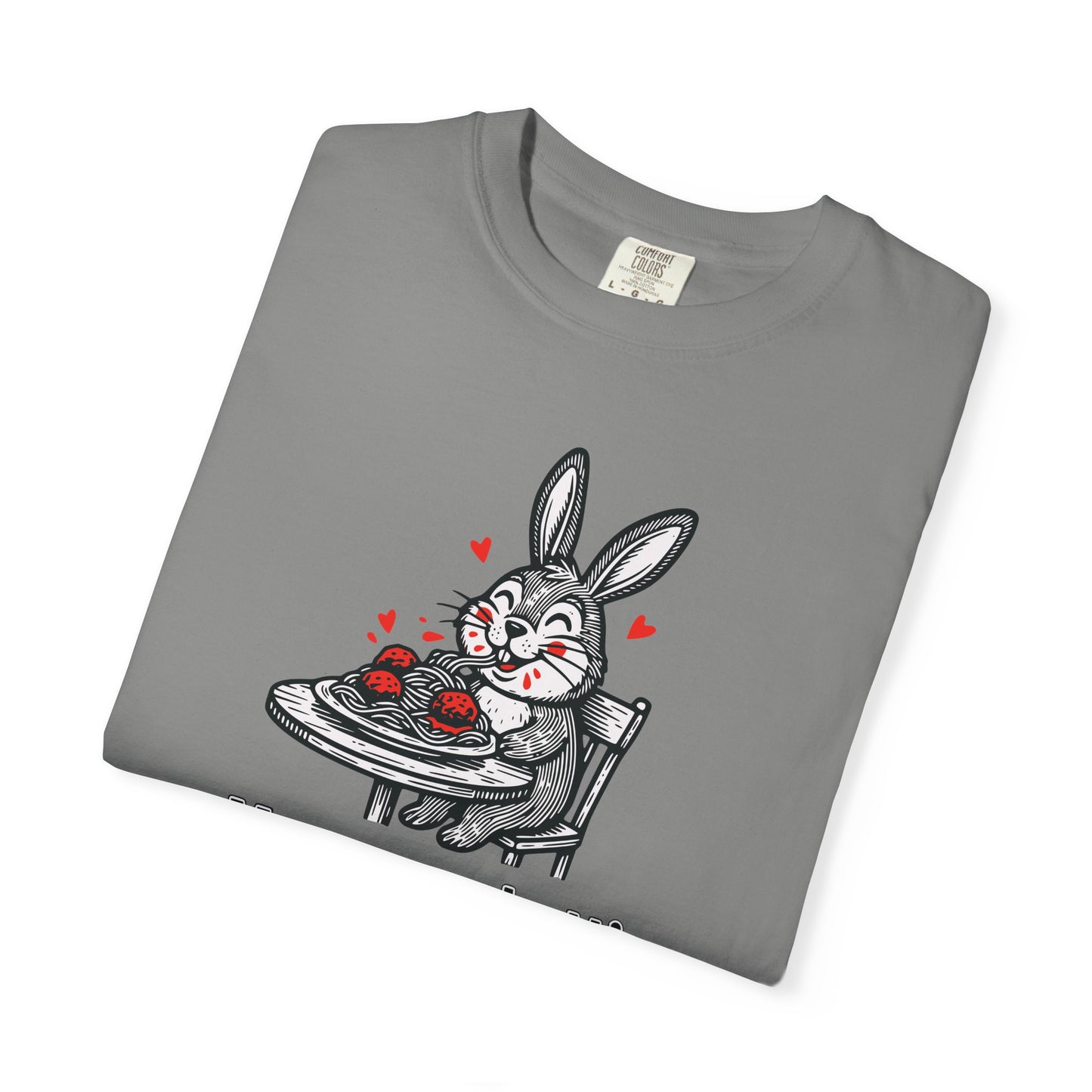 More Spaghetti Less Upsetti T-Shirt — Cute Bunny Pasta Graphic Tee