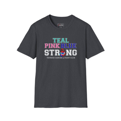 Teal Pink Blue Strong T-Shirt – Thyroid Cancer Awareness Ribbon Support Tee