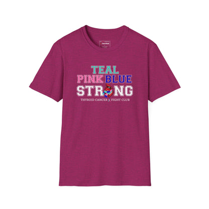 Teal Pink Blue Strong T-Shirt – Thyroid Cancer Awareness Ribbon Support Tee