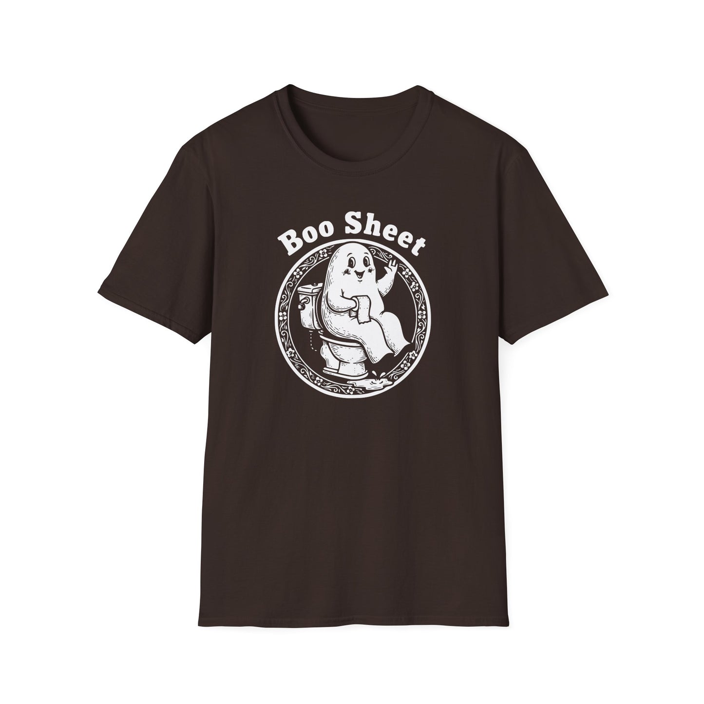 Boo Sheet T-Shirt — Funny Ghost on Toilet Halloween Tee