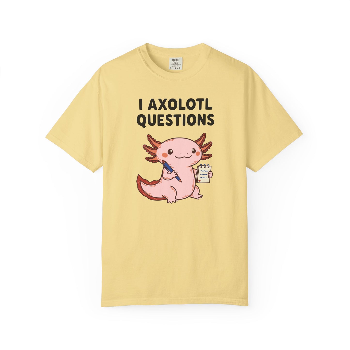 "I Axolotl Questions" T-Shirt — Cute Cartoon Reporter Student Graphic Tee