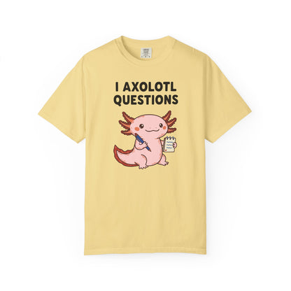 "I Axolotl Questions" T-Shirt — Cute Cartoon Reporter Student Graphic Tee