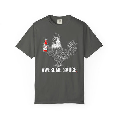 "Awesome Sauce" Hot Stuff T-Shirt - Vintage Linocut Rooster Graphic Tee