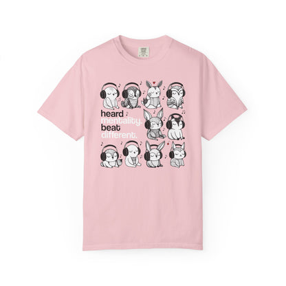 'Heard Mentality. Beat Different.' T-Shirt — Headphone Bunny Animals Graphic Tee