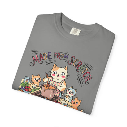 "Made From Scratch" T-Shirt - Cat Family Cooking Kittens Kitchen Mom Illustration Tee