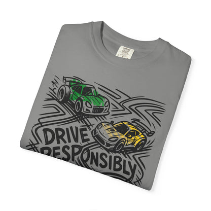 Drive Responsibly Vintage Car T-Shirt — Retro Racer Awareness Graphic Tee