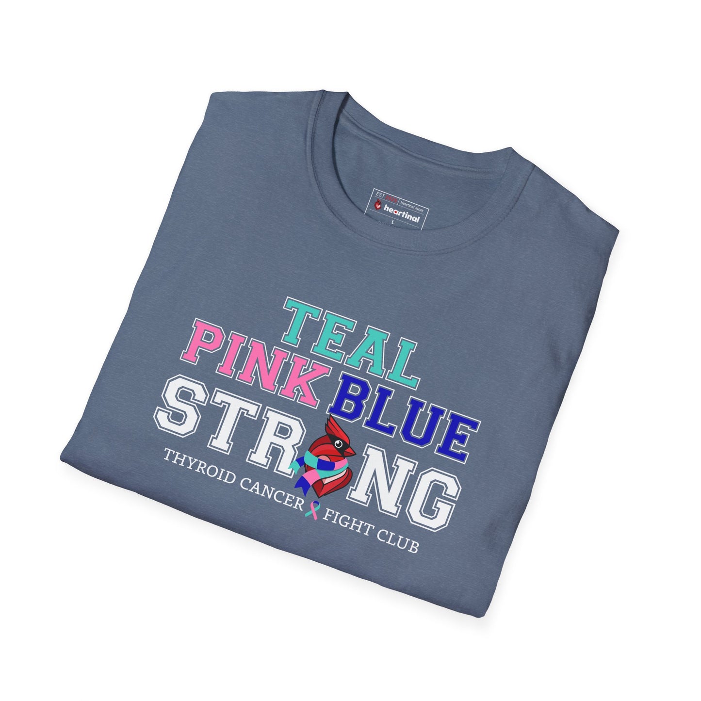 Teal Pink Blue Strong T-Shirt – Thyroid Cancer Awareness Ribbon Support Tee