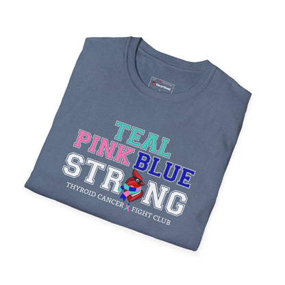 Teal Pink Blue Strong T-Shirt – Thyroid Cancer Awareness Ribbon Support Tee