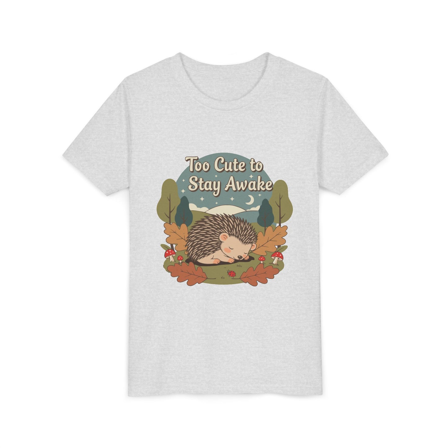 "Too Cute to Stay Awake" Hedgehog Youth Tee — Cute Sleeping Animal Kids Shirt