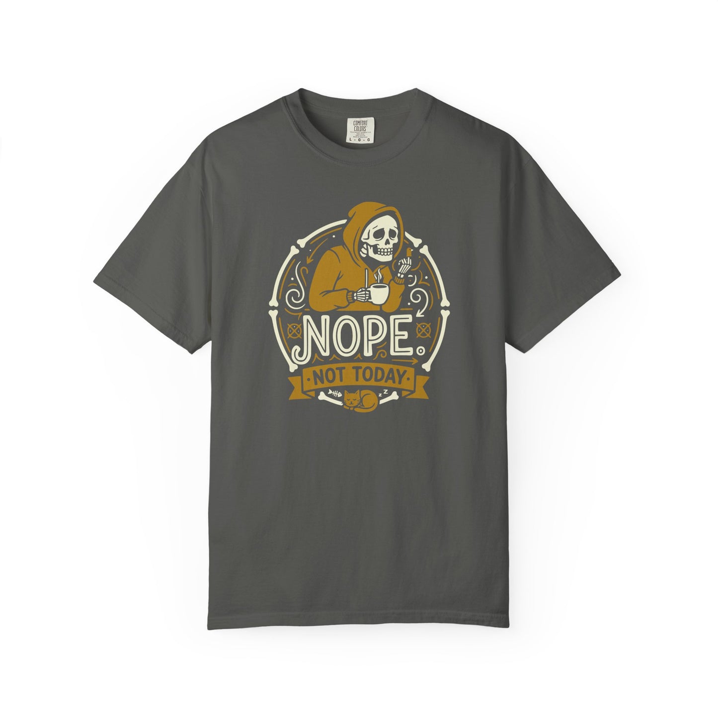 "Nope. Not Today." Skull Tee — Funny Grim Reaper Flipping the Bird Graphic T-Shirt