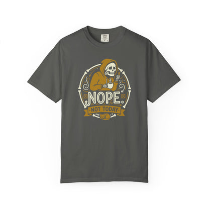 "Nope. Not Today." Skull Tee — Funny Grim Reaper Flipping the Bird Graphic T-Shirt