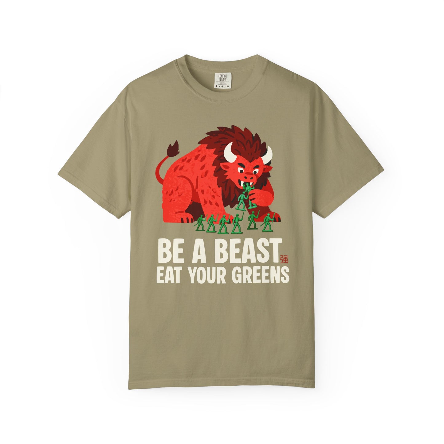 "Be a Beast. Eat Your Greens" T-shirt — Healthy Monster Eating Toy Soldiers Graphic Tee