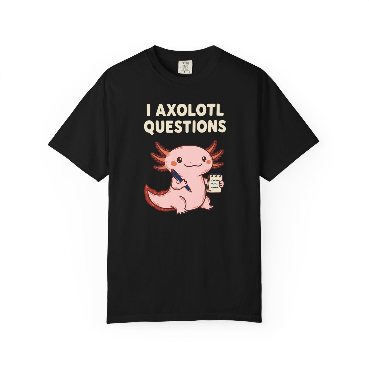 "I Axolotl Questions" T-Shirt — Cute Cartoon Reporter Student Graphic Tee