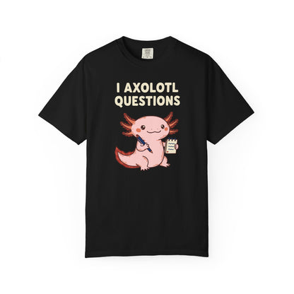 "I Axolotl Questions" T-Shirt — Cute Cartoon Reporter Student Graphic Tee