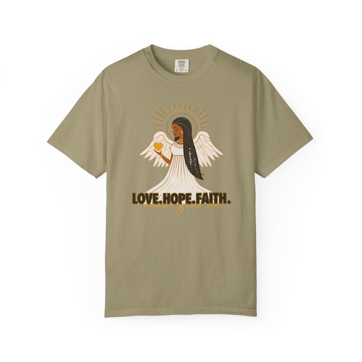 "Love.Hope.Faith. Never give up" T-Shirt - Perseverence Angel Graphic Tee
