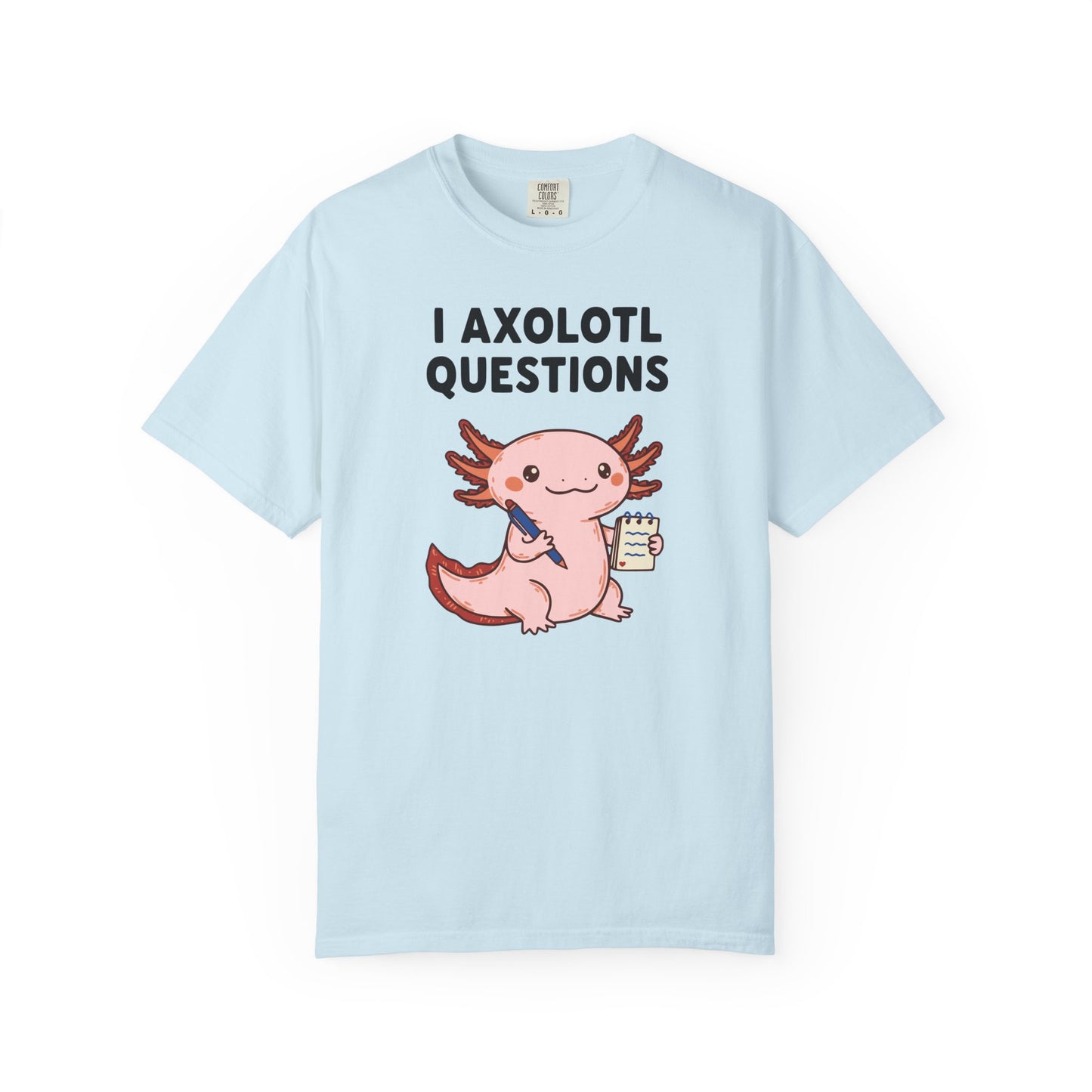 "I Axolotl Questions" T-Shirt — Cute Cartoon Reporter Student Graphic Tee