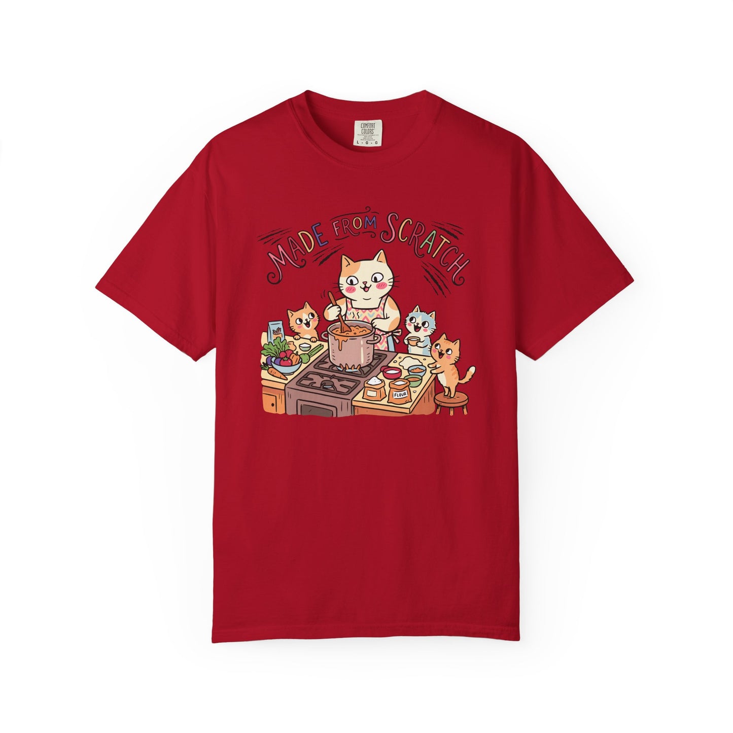"Made From Scratch" T-Shirt - Cat Family Cooking Kittens Kitchen Mom Illustration Tee