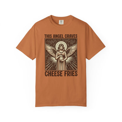 "This Angel Craves Cheese Fries" T-Shirt — Vintage Pregnant Angel Graphic Tee