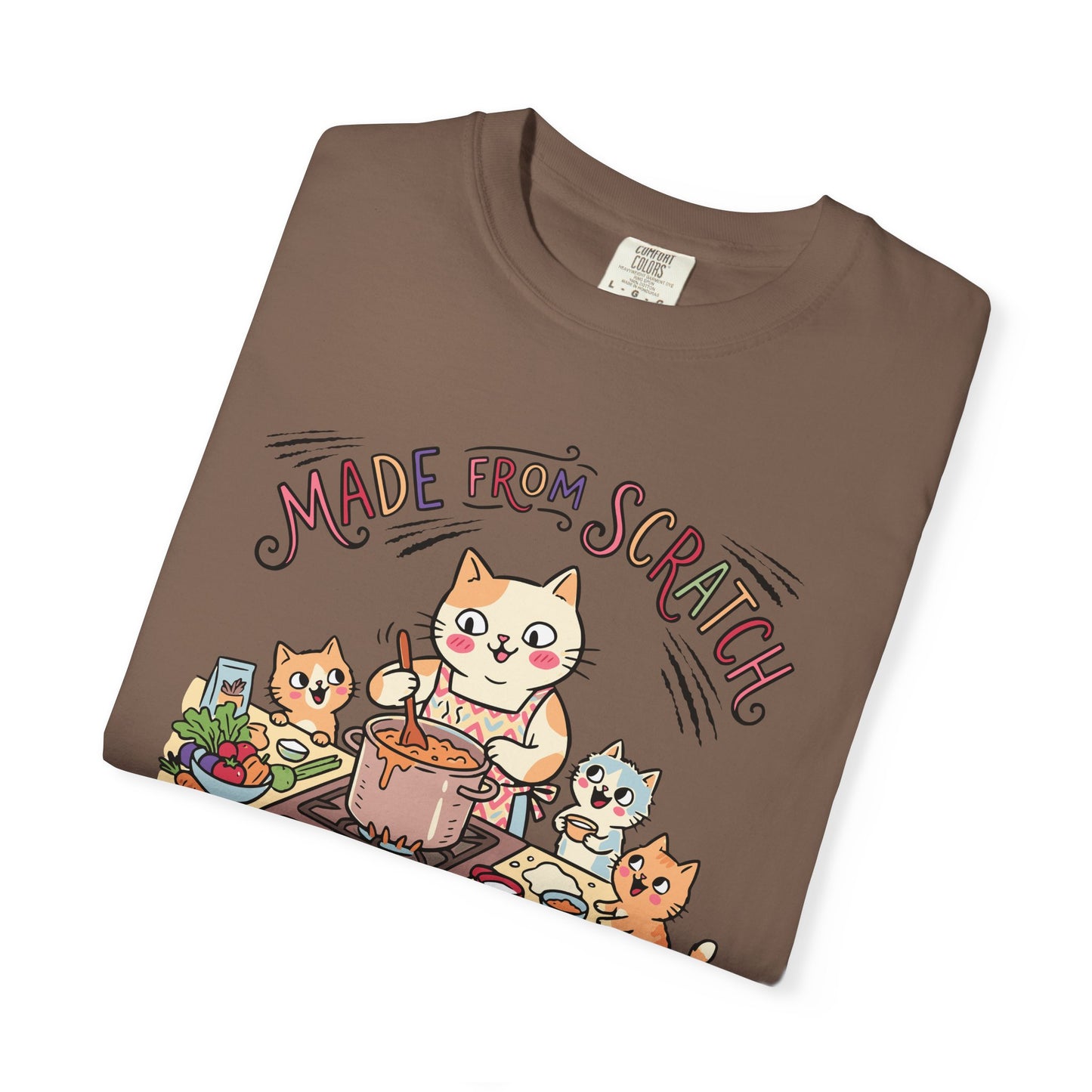 "Made From Scratch" T-Shirt - Cat Family Cooking Kittens Kitchen Mom Illustration Tee