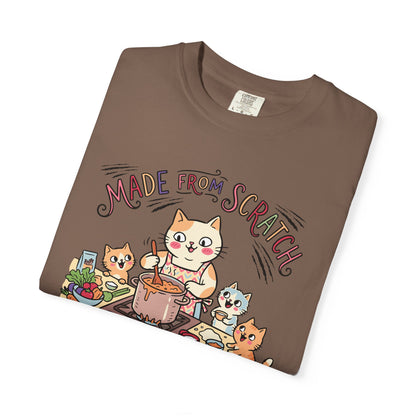 "Made From Scratch" T-Shirt - Cat Family Cooking Kittens Kitchen Mom Illustration Tee