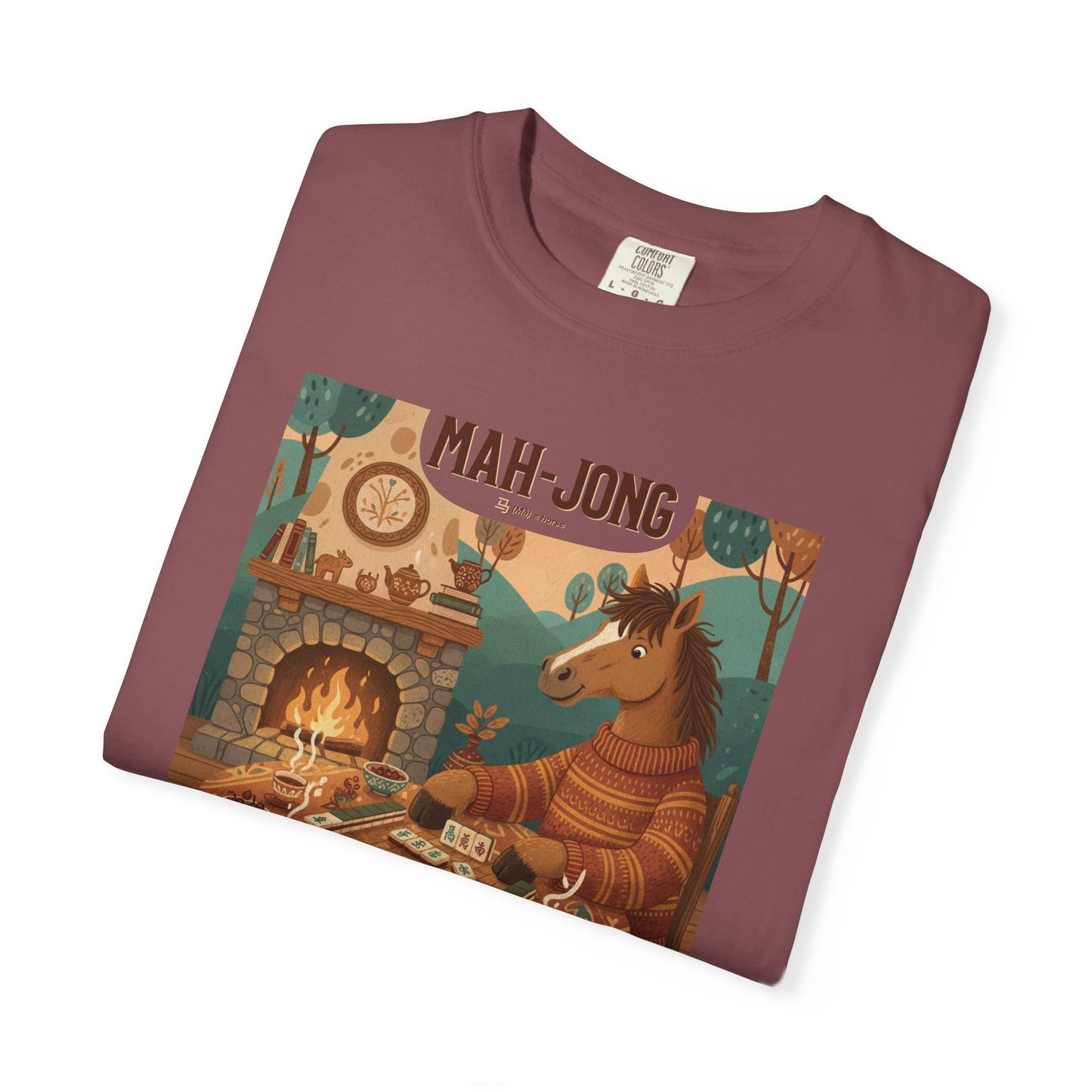 “Mah-Jong: A Stable Diet in the Year of the Horse” T-Shirt — Retro Cozy Mahjong Horse Design