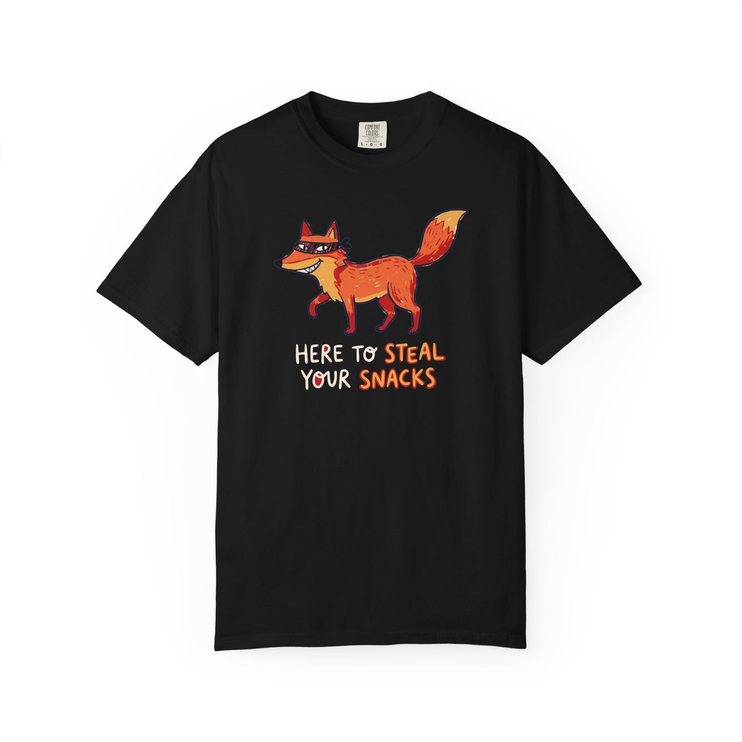 "Here to Steal Your Snacks" Graphic T-Shirt — Cute Snack Thief Fox Tee