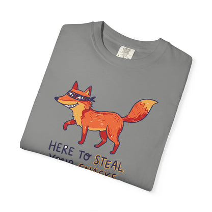 "Here to Steal Your Snacks" Graphic T-Shirt — Cute Snack Thief Fox Tee