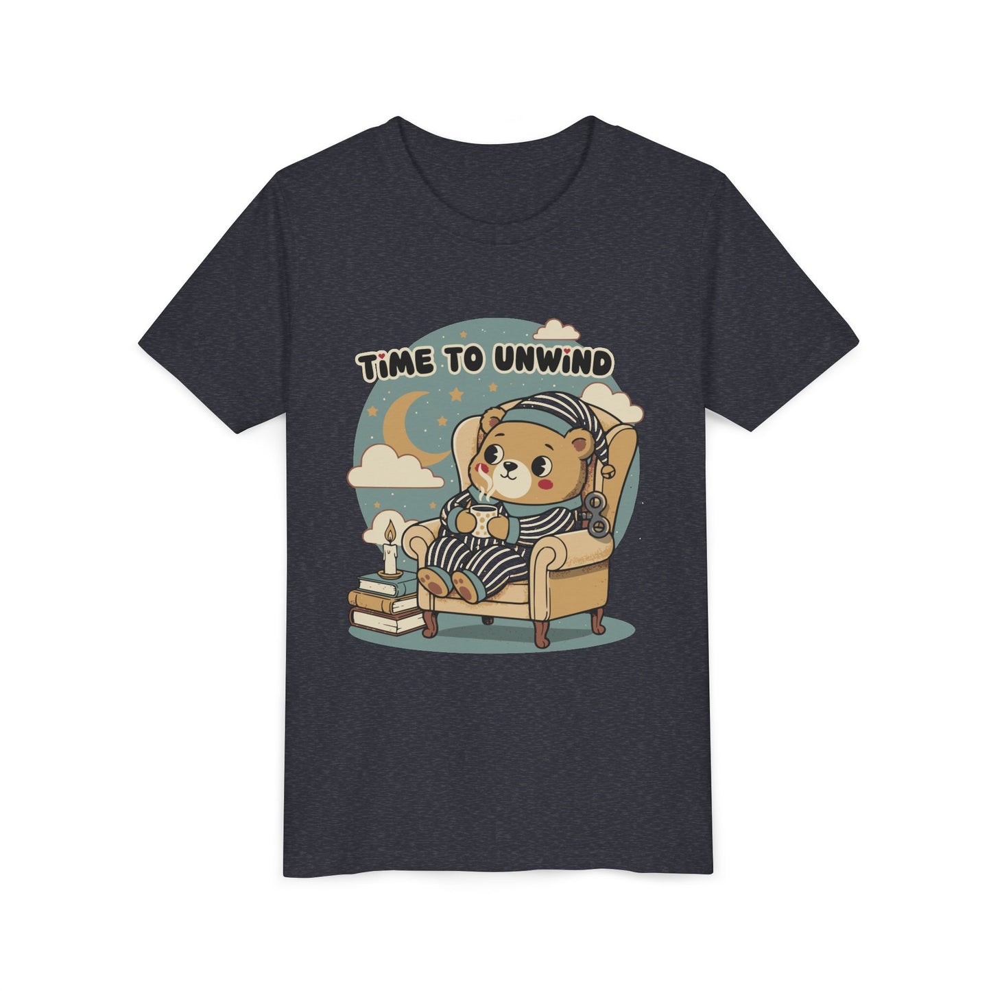 'Time to Unwind' Youth Tee — Windup Toy Bear Relaxing Graphic T-Shirt
