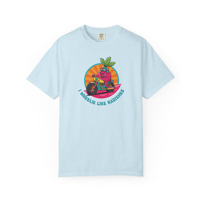 “Wheelie Like Radishes” T-Shirt —  Retro Radish Lover Vegan Cycling Graphic Tee