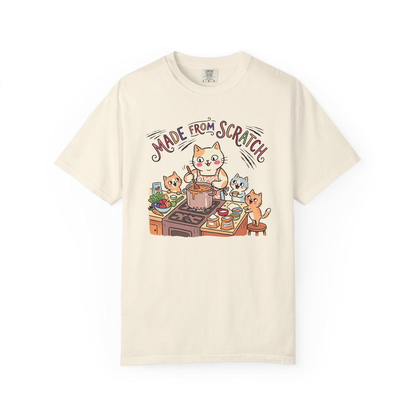 "Made From Scratch" T-Shirt - Cat Family Cooking Kittens Kitchen Mom Illustration Tee