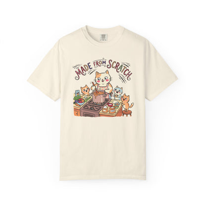 "Made From Scratch" T-Shirt - Cat Family Cooking Kittens Kitchen Mom Illustration Tee